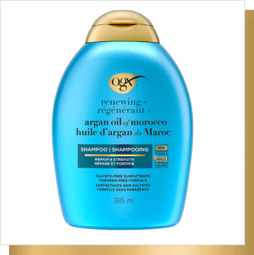 Front shot of OGX ® Renewing + Argan Oil of Morocco Shampoo (Repair & Strength), 385 mL